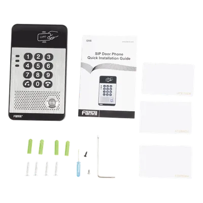Audio Portero IP con 2 líneas SIP, relevador integrado, teclado numérico y lectora de tarjetas RFID para control de acceso, PoE