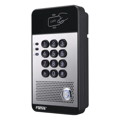Audio Portero IP con 2 líneas SIP, relevador integrado, teclado numérico y lectora de tarjetas RFID para control de acceso, PoE