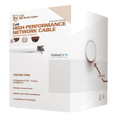 Bobina de Cable Cat6+ / 152m (500ft) / Calibre 23 AWG / 250 MHz / UL / Blanco / Sin Blindaje / CM Interior