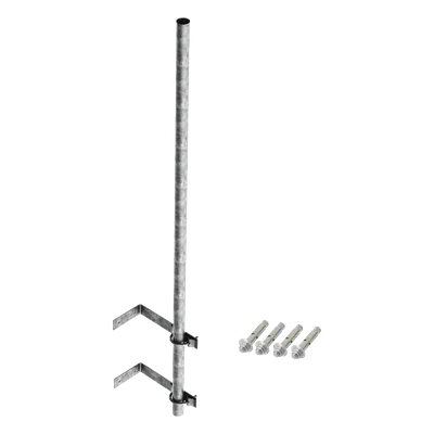 Mástil de Montaje en Pared / Acero Galvanizado / 3 m (9.8 ft) de Altura / Diámetro 1-1/4' Ced. 30 / Herrajes Tipo L y Abrazaderas Tipo U