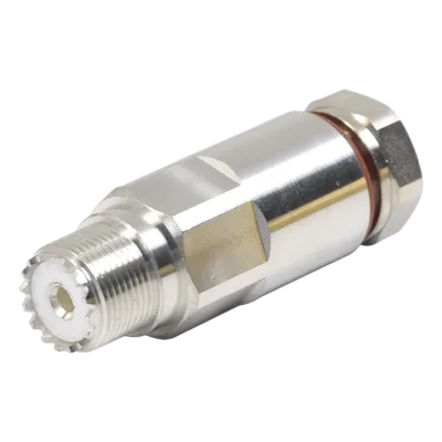 Conector UHF Hembra SO-239 / Rosca / Frecuencia 0-300 MHz / Cables LP-450A, LDF4-50A / Bronce Blanco / Teflón PTFE