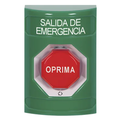 Botón de Salida de Emergencia / Texto en Español / Acción Mantenida / LED de Iluminación / Cubierta Transparente / UL cUL ADA