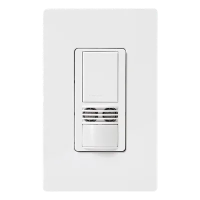 Apagador con sensor de ocupación / doble tecnología PIR + ultrasónica / 1 circuito / 6 A / sin neutro / 120-277 V / blanco