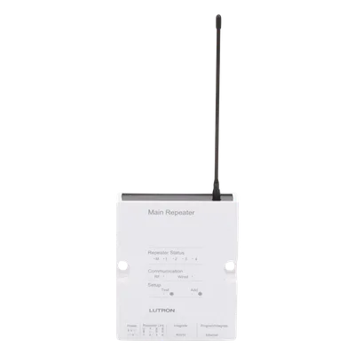 Repetidor principal RadioRA 2 / 434 MHz / alcance RF 9 m (cubre 232 m²) / Ethernet, RS232 y RS485 / reloj astronómico / hasta 100 dispositivos