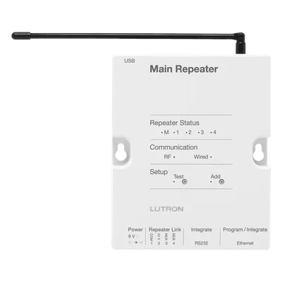Repetidor principal RadioRA 2 / 434 MHz / alcance RF 9 m (cubre 232 m²) / Ethernet, RS232 y RS485 / reloj astronómico / hasta 100 dispositivos