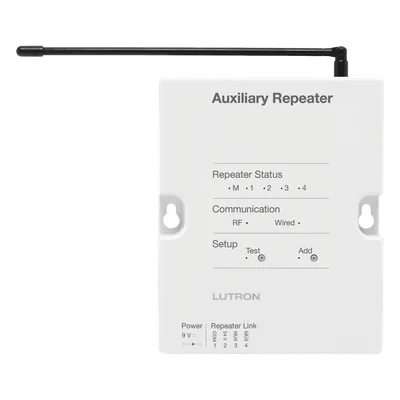 Repetidor RF / Alcance 305 m (1000 ft) / Enlace RS485 o Inalámbrico / Hasta 4 Unidades por Sistema / Memoria ante Fallas