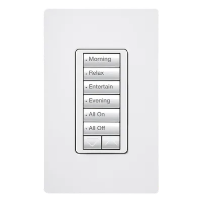 Botonera de Pared Inalámbrica / 6 Botones con Subir/Bajar / Retroiluminada / RF 431-437 MHz / 120 V / Instalación en Caja Estándar