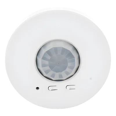 Sensor de Ocupación Inalámbrico de Techo / PIR 360° / Cobertura 30.2 a 62.4 m² (324 a 676 ft²) / RF 18 m (59 ft) / Batería CR123 / 10 Años de Duración