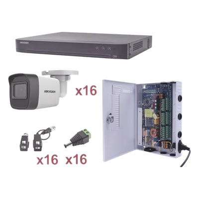 Kit TurboHD / 16 Canales / 1080p / 16 Cámaras Bala / IR 30 m (98.4 ft) / Transceptores UTP / Fuente Profesional