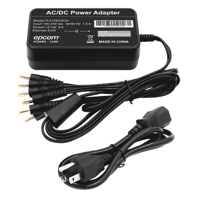 Fuente de Poder / 6 Salidas Jack Macho / 12 Vcc / 6 A / Entrada 100-240 VCA / 72 W / 117x62x34 mm (0.38x0.20x0.11 ft)