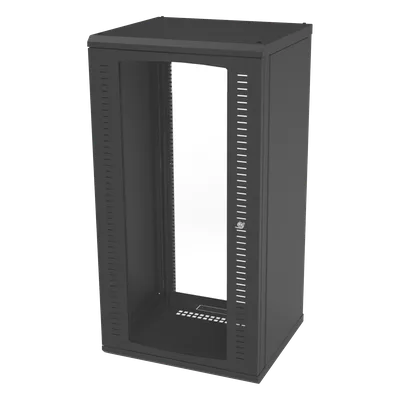 Gabinete para Montaje en Pared, Puerta de Cristal Templado, Cuerpo Fijo con Rack 19" de 24 Unidades
