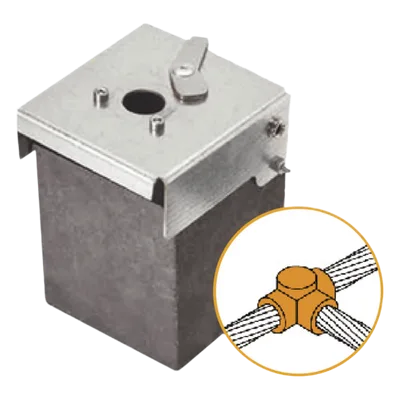 Soldadura Exotérmica / Unión T Horizontal / 1/0 AWG (50 mm²) / 50 Soldaduras / Grafito con Tapa Electrogalvanizada
