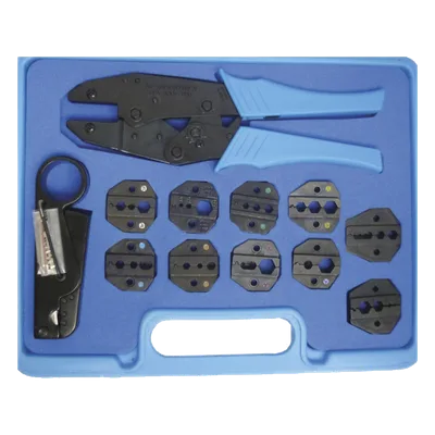 Kit de Herramientas para Conectores Coaxiales / 10 Muelas Intercambiables / Pinzas con Trinquete / Desforradoras Ajustables / Rango 0.042-0.429 in