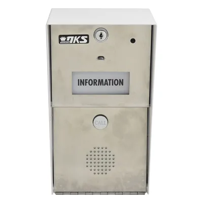 Estación de información / Comunicación full duplex / Línea telefónica analógica, digital o VoIP / Marcación automática 10 u 11 dígitos / Transformador 16 VCA 20 VA incluido