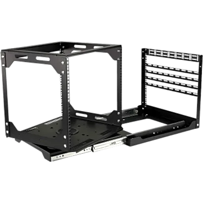 Rack Abierto Deslizante y Giratorio / 12U / Rotación 360° / Carga 68 kg (150 lbs) / Norma EIA/ECA-310-E / Gestión de Cables