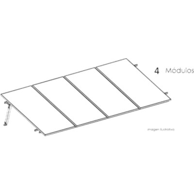 Sistema de Montaje Solar / Techo Plano / 4 Módulos / Resistencia 140 km/h / Inclinación 15° / Rieles 4.72 m (15.5 ft)