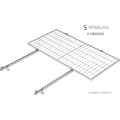 Sistema de Montaje Solar para Techo Plano / 1 Módulo / Resistencia Viento 140 km/h / Inclinación 15° / Área 4 m² (43.1 ft²) / Riel 2.14 m (7.0 ft)