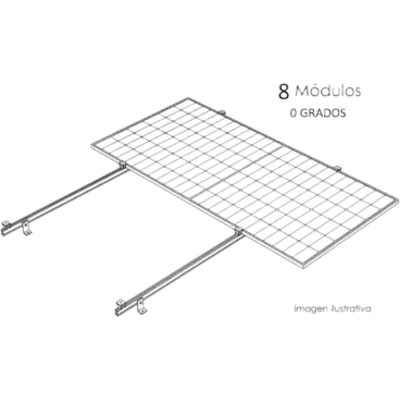 Sistema de Montaje Solar para Techo Plano / 1 Módulo / Resistencia Viento 140 km/h / Inclinación 15° / Riel 2.14 m / Área 4 m² (43.1 ft²)