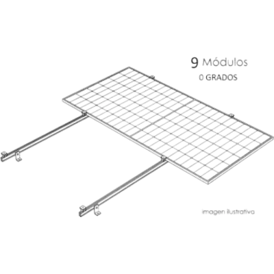 Sistema de Montaje Solar / Techo Plano / 1 Módulo / Resistencia Viento 140 km/h / Inclinación 15° / Área 4 m² (43.1 ft²)