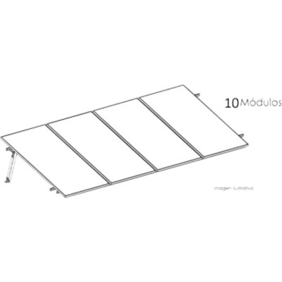 Estructura de Montaje Fotovoltaico / Losa Plana / Configuración 1x3 / Viento 170 km/h / Inclinación 10° / Rieles E-O 3.55 m (11.65 ft) / Rieles N-S 2.14 m (7.02 ft) / Altura 0.52 m (1.71 ft) / Área 10