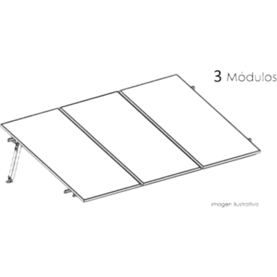 Estructura de Montaje Fotovoltaico / Losa Plana / Configuración 1x3 / Viento 170 km/h / Inclinación 10° / Rieles E-O 3.55 m (11.65 ft) / Rieles N-S 2.14 m (7.02 ft) / Altura 0.52 m (1.71 ft) / Área 10