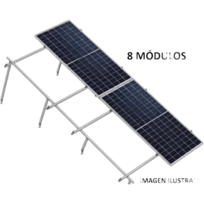 Sistema de Montaje Solar / 8 Módulos 645W / Configuración 2x4 / Losa Plana / 170 km/h / Rieles N-S 4.72 m (15.5 ft) / 22°