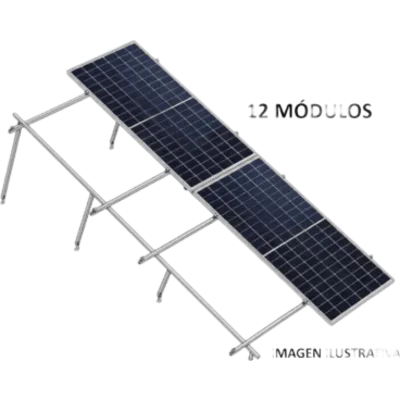 Sistema de Montaje Solar / 8 Módulos 645W / 5.16 kWp / Configuración 2x4 / Losa Plana / Resistencia Viento 170 km/h / Rieles N-S 4.72 m (15.5 ft) / Inclinación 22°