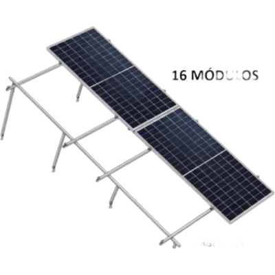 Sistema de Montaje Solar / 8 Módulos 645W / 5.16 kWp / Configuración 2x4 / Losa Plana / Resistencia Viento 170 km/h / Rieles N-S 4.72 m (15.5 ft) / Inclinación 22°