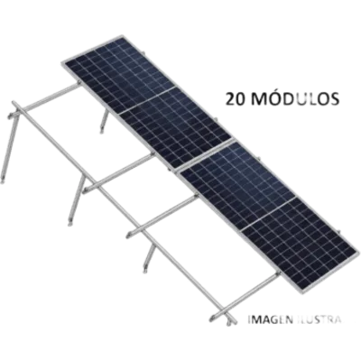 Sistema de Montaje Solar / 8 Módulos 645W / 5.16 kWp / Configuración 2x4 / Losa Plana / Resistencia Viento 170 km/h / Rieles N-S 4.72 m (15.5 ft) / Inclinación 22°