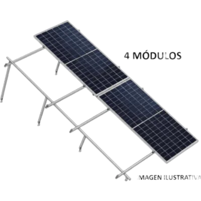 Kit Montaje Fotovoltaico / Losa Plana / 4 Módulos / 645 W / Inclinación 10° / Viento 170 km/h / Altura 0.93 m (3.05 ft)