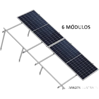 Sistema de Montaje Solar / Losa Plana / 6 Módulos 645 W / 2 Filas / 22° Inclinación / Resistencia 170 km/h / Kit Completo