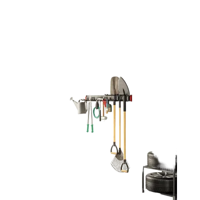 Sistema de Almacenamiento de Pared / Capacidad Total 228 kg (502.7 lb) / 8 Ganchos Ajustables / 2 Bandas de Sujeción / Estructura Acero y Plástico
