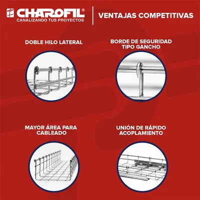 Charola tipo malla / 105 mm peralte / 400 mm ancho / 3 m (9.84 ft) / Electro zinc 15-20 micras / 668 cables Cat6