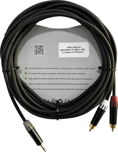 Cable Audio 3.5mm a 2 RCA / Diferenciador Blanco y Rojo / Conectores Negros / 5m (16.4 ft)