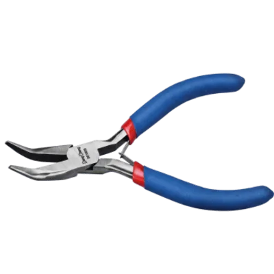 Pinza de Punta Curvada / 5 Pulgadas / Mango Ergonómico Bicolor / Acero al Carbono / Resorte de Retorno Integrado