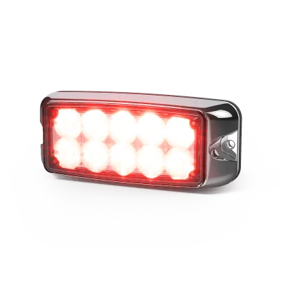 Luz de Advertencia LED / Montaje en Superficie / Rojo/Azul / 10 LEDs / 12-24 VDC / Bisel Cromado / IP Resistente