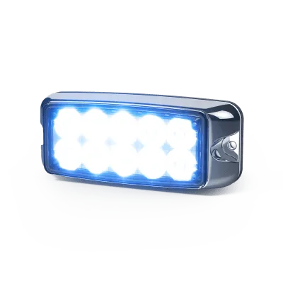 Luz de Advertencia LED / Montaje en Superficie / Rojo/Azul / 10 LEDs / 12-24 VDC / Bisel Cromado / IP Resistente