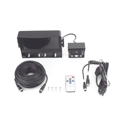 Cámara de Reversa con Monitor / Detección IA de Peatones y Vehículos / HD 720p / IR 18 LED / Expandible a 2 Cámaras / Monitor Táctil