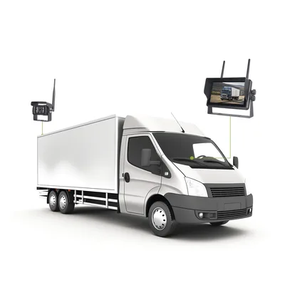 Sistema de Cámara de Reversa Inalámbrico / Monitor Táctil 7" 1024x600 / Transmisión 2.4 GHz / Alcance 200 m (656.2 ft) / IP69K / 12-24 VDC