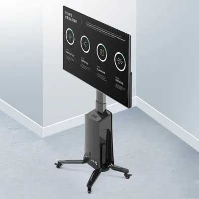 Soporte de Piso Móvil Motorizado / Pantallas 55-80 pulgadas / Carga 45.5 kg / Altura Ajustable 1.20-1.50 m (3.94-4.92 ft) / VESA 200x200 a 600x400 mm / Control Táctil