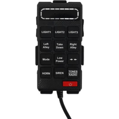 Controlador de Sirena Portátil / Teclado de Mano Cableado / Compatible con Sirena X100F / Control de Luces, Sirena y Perifoneo / Tonos HI-LO, WAIL, YELP / 13.5 - 27.2 VCD