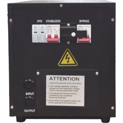 Regulador de Voltaje Industrial Split Phase / 2 kVA / 2 kW / Estabilización ±2% / Entrada 176-264 Vca / Salida 215.6-224.4 Vca / Eficiencia 98% / Tiempo de Respuesta 0.5 s