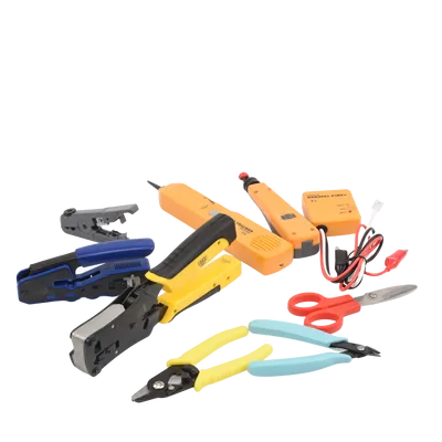 Kit de Herramientas para Instalador de Redes / 9 Piezas / Pinza Pelacables con Probador / Ponchadora Pass Through / Rastreador de Cable / Bolsa 21x11.5x3.4 cm