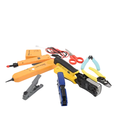 Kit de Herramientas para Instalador de Redes / 9 Piezas / Pinza Pelacables con Probador / Ponchadora Pass Through / Rastreador de Cable / Bolsa 21x11.5x3.4 cm