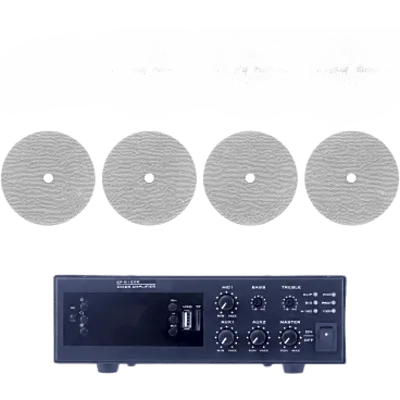 Kit de Amplificador de 120W / 4 Altavoces de Techo 6" / Sistema 70/100V / Bluetooth / MP3 / FM / USB