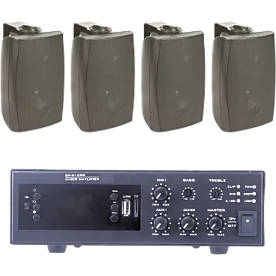 Kit de Audio para Instalaciones / Amplificador 120W / 4 Altavoces de Pared 2 Vías / Sistema 70/100V / Bluetooth / XLR Phantom 48V