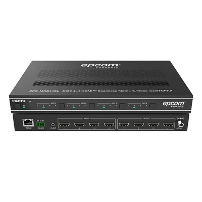 Matriz HDMI / 4×4 / Conmutación Sin Interrupciones / Video Wall 10 Modos / 4K@60Hz 4:4:4 / HDMI 2.0b / Control Web, IR, RS-232, TCP/IP