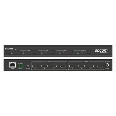 Matriz HDMI / 4×4 / Conmutación Sin Interrupciones / Video Wall 10 Modos / 4K@60Hz 4:4:4 / HDMI 2.0b / Control Web, IR, RS-232, TCP/IP