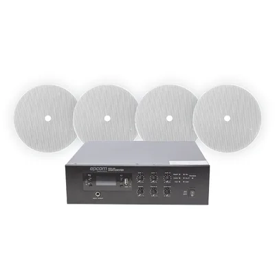Kit de Voceo 70/100V / Amplificador 120W RMS / 4 Altavoces de 6" / Bluetooth y MP3 / Montaje en Techo