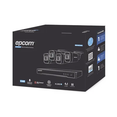 Kit de Videovigilancia TurboHD / DVR 4 Canales 8MP Lite / 4 Cámaras 5 Megapixel / Audio por Coaxitron / IR 30 m (98.4 ft) / Cables 18 m (59.1 ft)